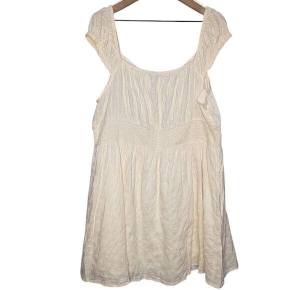 NWT Old Navy Womens XXL Cap Mini Dress Ivory Cottagecore Boho Ruffle Eyelet NEW - Picture 6 of 7